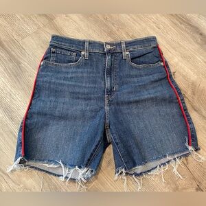 Levis Mile High Shorts Womens 27 Blue Wide Leg Denim Red Stitching Cutoff Summer